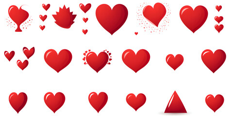 Set illustration of red hearts on white background 