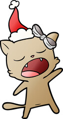 gradient cartoon of a singing cat wearing santa hat