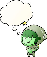 cartoon space girl and thought bubble in smooth gradient style