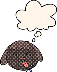 cartoon dog face and thought bubble in comic book style