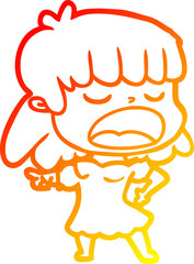 warm gradient line drawing cartoon woman talking loudly