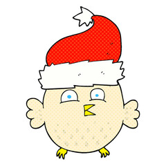 cartoon owl wearing christmas hat