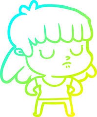 cold gradient line drawing cartoon indifferent woman