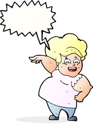 cartoon overweight woman with speech bubble