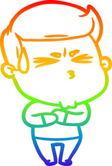 rainbow gradient line drawing cartoon frustrated man