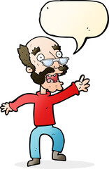 cartoon frightened old man with speech bubble