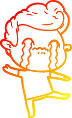 warm gradient line drawing cartoon man crying