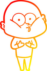 warm gradient line drawing cartoon bald man staring
