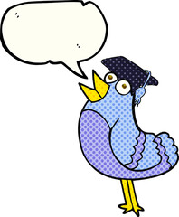 comic book speech bubble cartoon bird wearing graduation cap