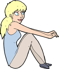 cartoon happy woman sitting
