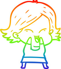 rainbow gradient line drawing happy cartoon girl