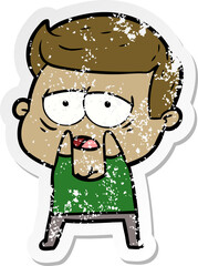 distressed sticker of a cartoon tired man