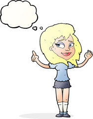 cartoon woman with idea with thought bubble