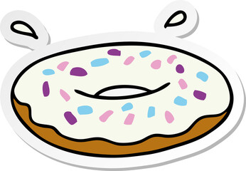 sticker cartoon doodle of an iced ring donut