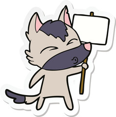 sticker of a cartoon wolf with protest sign