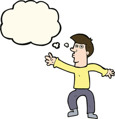 cartoon reaching man with thought bubble