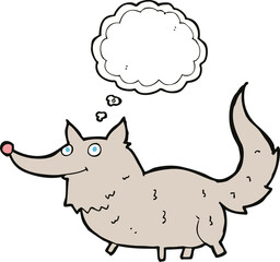 cartoon little wolf with thought bubble