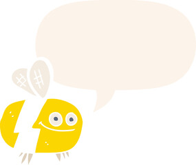cartoon bee and speech bubble in retro style