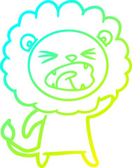 cold gradient line drawing cartoon angry lion