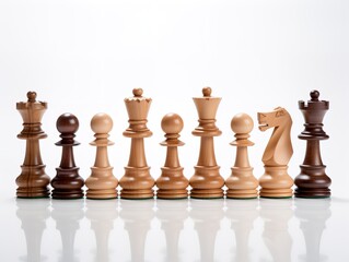 Wooden Chess Set Strategy and Intelligence Isolated on White Background AI Generated