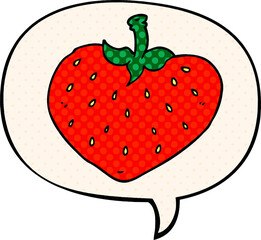 cartoon strawberry and speech bubble in comic book style