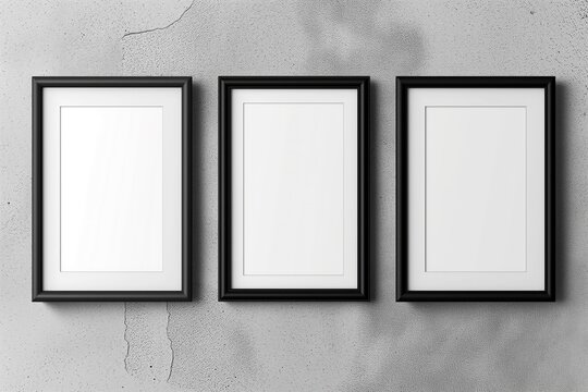 Realistic picture frame mockup black border set. Isolated Black pictures frames mock-up. Home decoration, photography presentation, blank frame mockups
