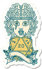 elf barbarian character with natural twenty dice roll sticker