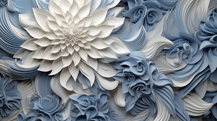 Beautiful 3d background desktop wallpaper picture blue and white with flower patern