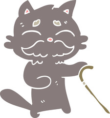 flat color illustration cartoon old cat