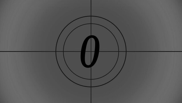 Countdown movie from 5 to 0 number. Old film movie timer count in grey retro style. Movie-style countdown Counting from 10 seconds.