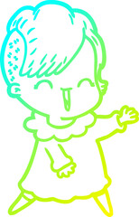cold gradient line drawing happy cartoon hipster girl