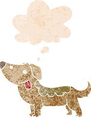 cartoon dog and thought bubble in retro textured style
