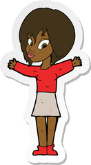 sticker of a cartoon woman with open arms