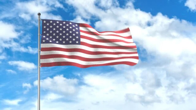 USA flag in the wind, 3D animation.