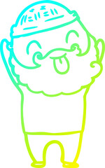 cold gradient line drawing man with beard sticking out tongue