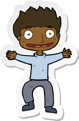sticker of a cartoon grinning boy