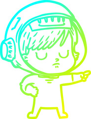 cold gradient line drawing cartoon astronaut woman