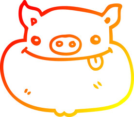 warm gradient line drawing cartoon happy pig face