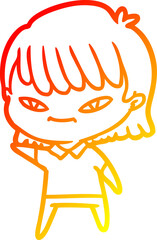 warm gradient line drawing cartoon woman