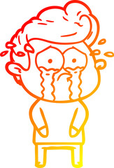 warm gradient line drawing cartoon crying man