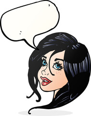cartoon pretty female face with speech bubble