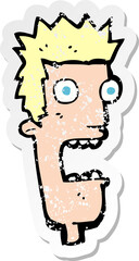 retro distressed sticker of a cartoon shocked mans face