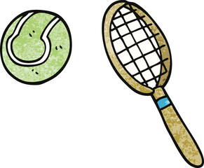 cartoon doodle tennis racket and ball