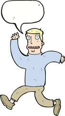 cartoon terrified man with speech bubble