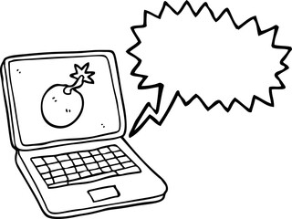 speech bubble cartoon laptop computer with error screen