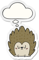 cute cartoon hedgehog and thought bubble as a printed sticker