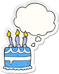 cartoon birthday cake and thought bubble as a printed sticker