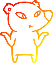 warm gradient line drawing cute cartoon bear shrugging shoulders