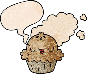 cute cartoon pie and speech bubble in retro texture style