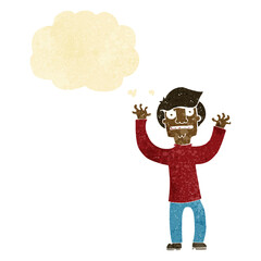 cartoon terrified man with thought bubble